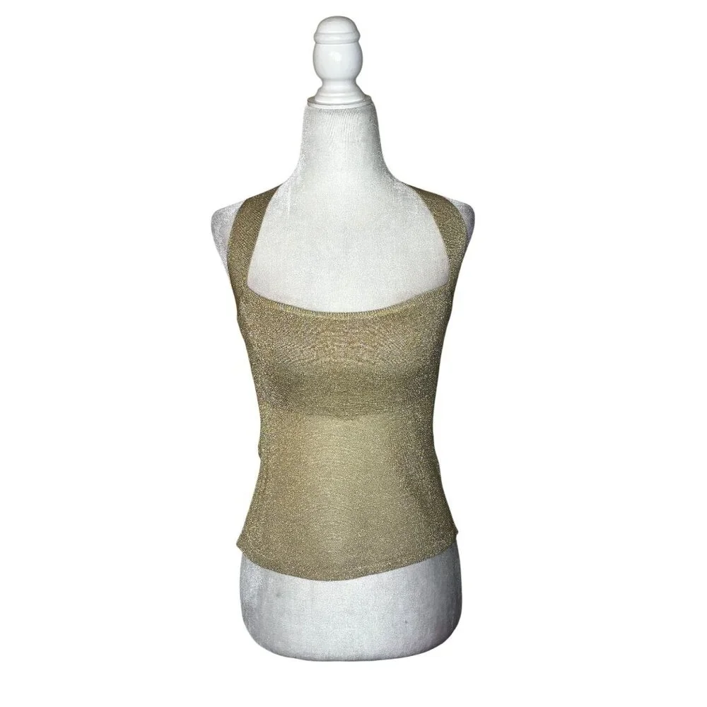 LIONESS Palisades Halter in Oyster XLarge New Womens Knit Gold Top